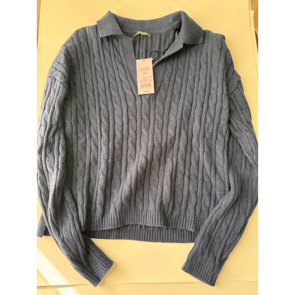 Wild Fable Navy Blue Cable Knit Polo Collar Sweater XXS New